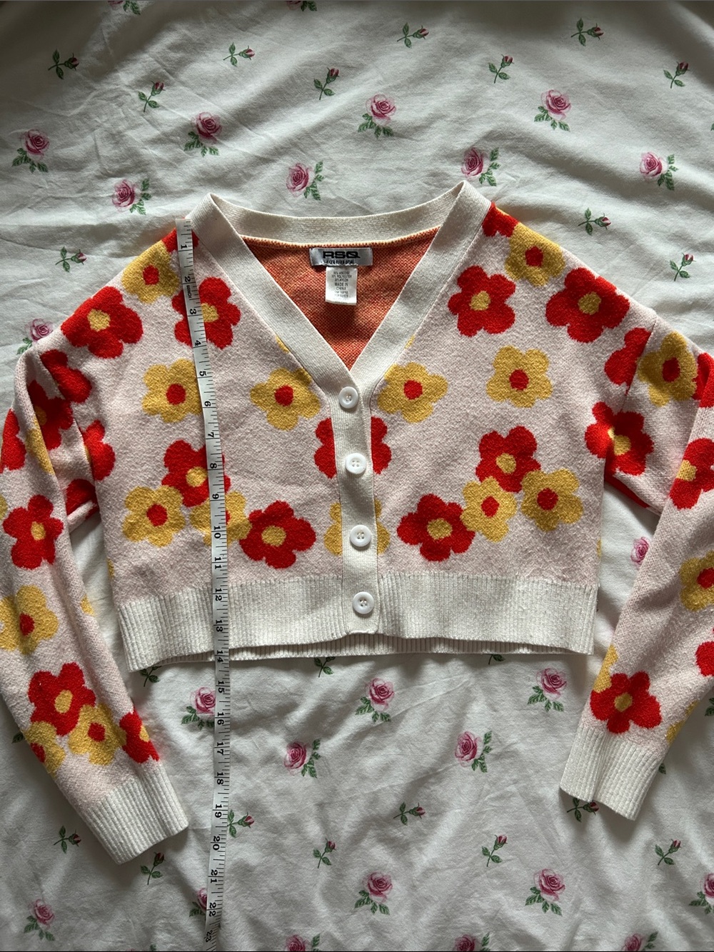 Pink Floral Cropped Button-Up Cardigan Sweater